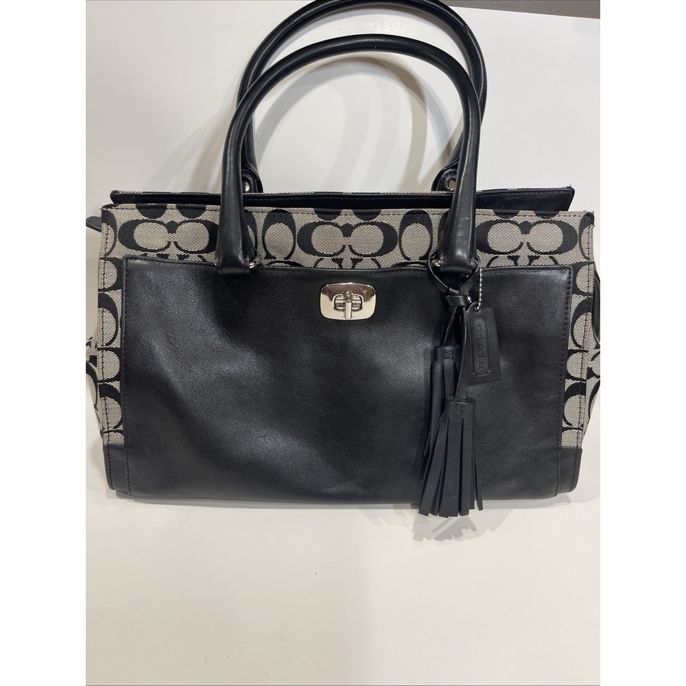 Coach Bag Purse Legacy 25371 Black Signature C Tassels Top Shoulder Handle